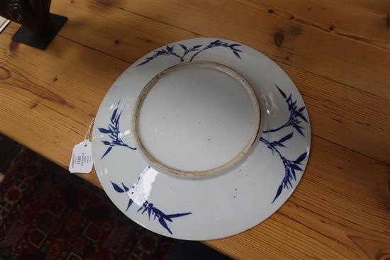 Two graduated Chinese blue and white dishes, 19th century largest diameter 38cm